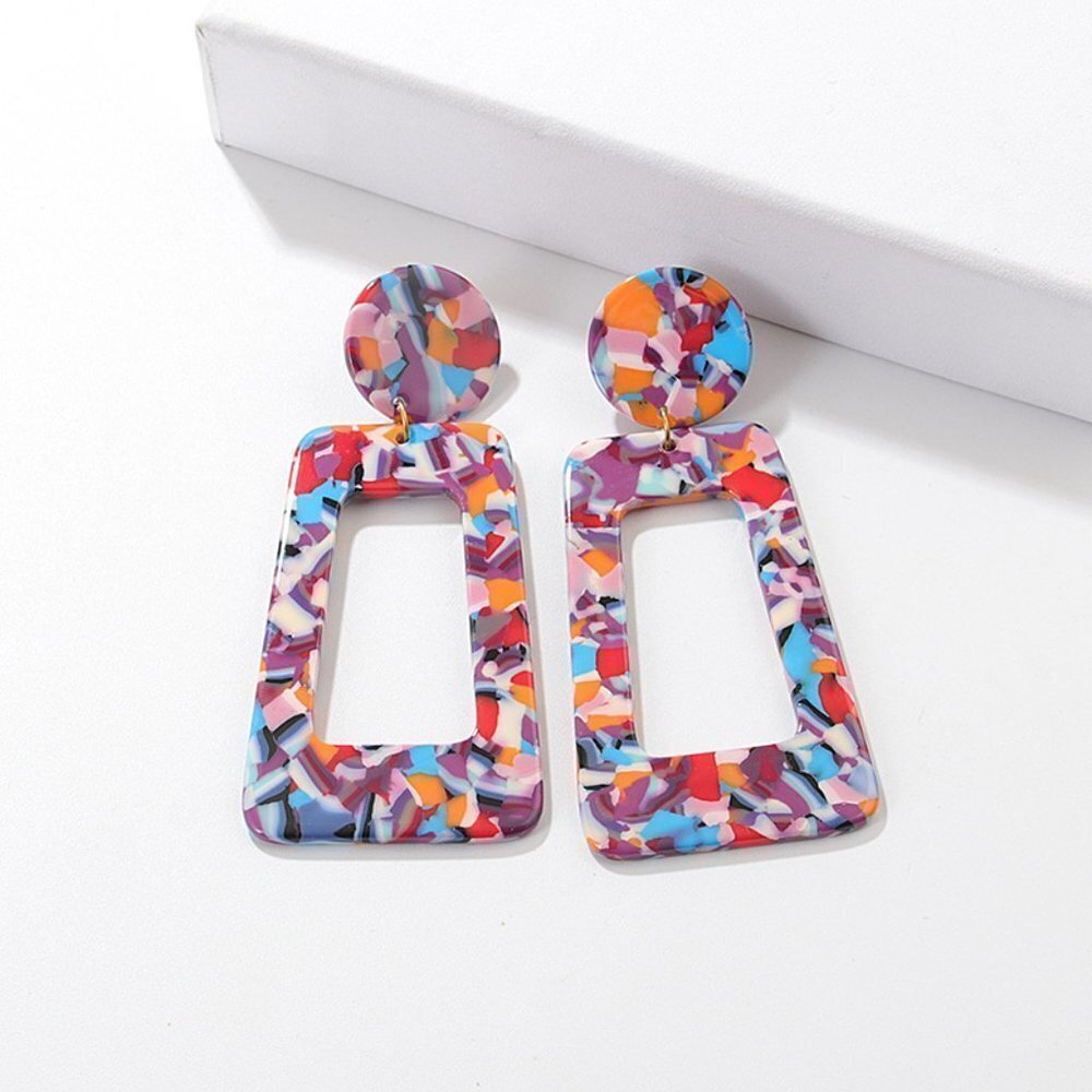 Rainbow Acrylic Trapezoidal Dangle Earrings